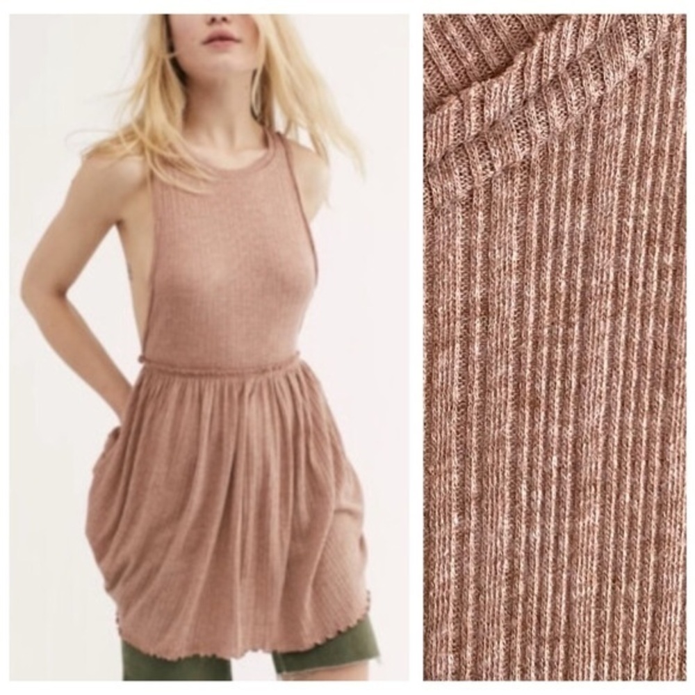 Free People FP Beach BRB Texture Pinafore Mini Dress Earthy Mauve Pink S